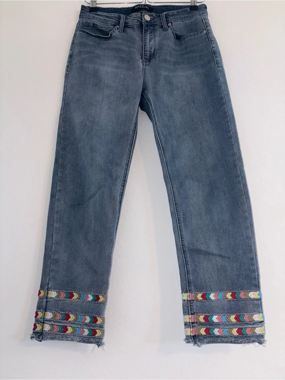 Boho Colorful Embroidered Straight Leg Crop Denim Jeans